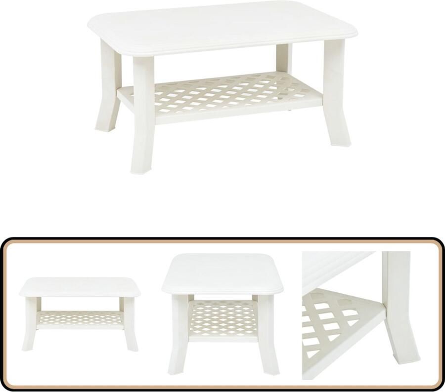 VidaXL Salontafel Kunststof 90x60x46 cm Wit Salontafel Buitentafel Tuintafel Koffietafel Kunststoffen Tafels Witte Meubelen Terrasdecoratie Balkon Decoratie
