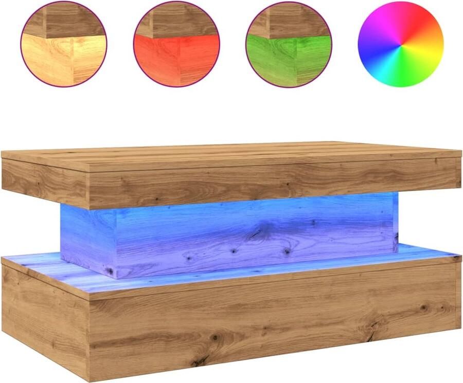 VidaXL Salontafel met LED-verlichting 90x50x40cm artisanaal eikenkleur - Foto 2