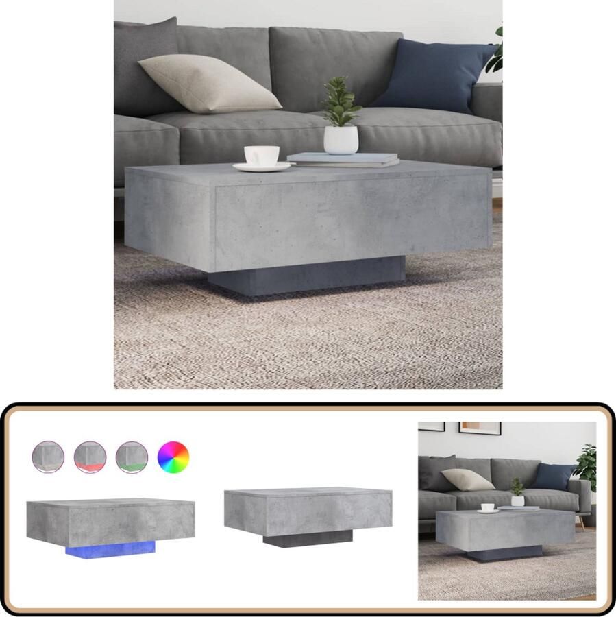 VidaXL Salontafel LED verlichting Betongrijs 85x55x31 cm Salontafel Salontafels Bijzettafel Salontafel