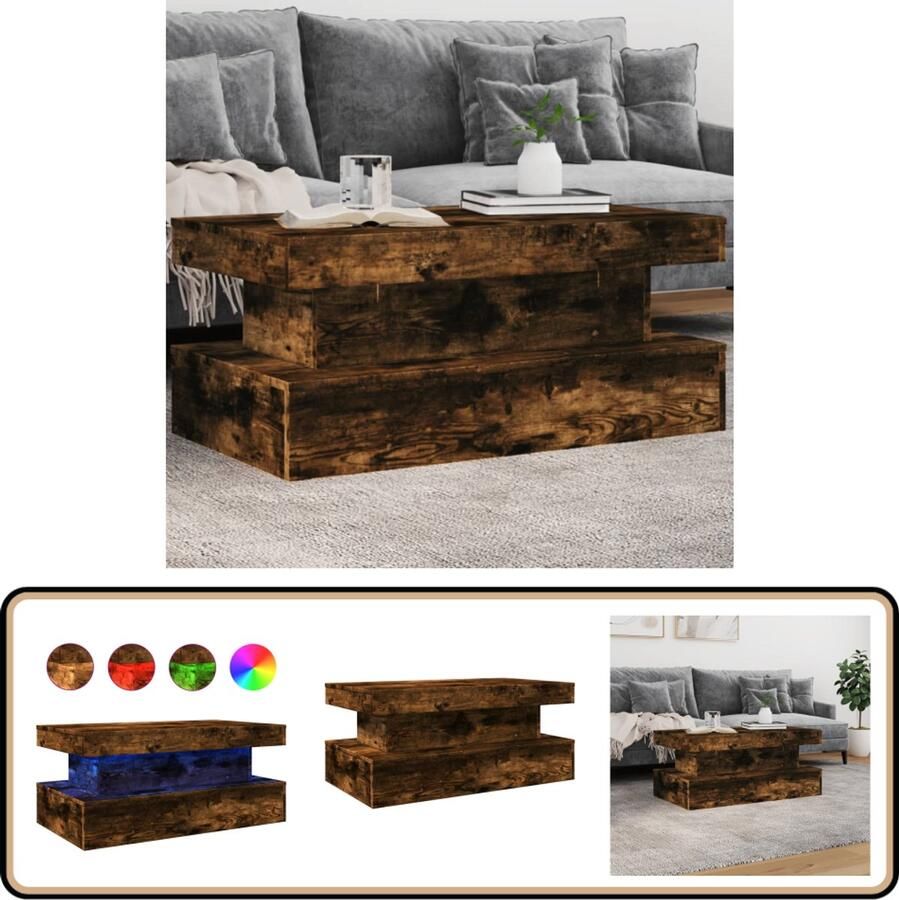 VidaXL Salontafel LED-verlichting Gerookt Eiken Salontafel Led Lampen Houten Tafel Koffietafel Bijzettafel