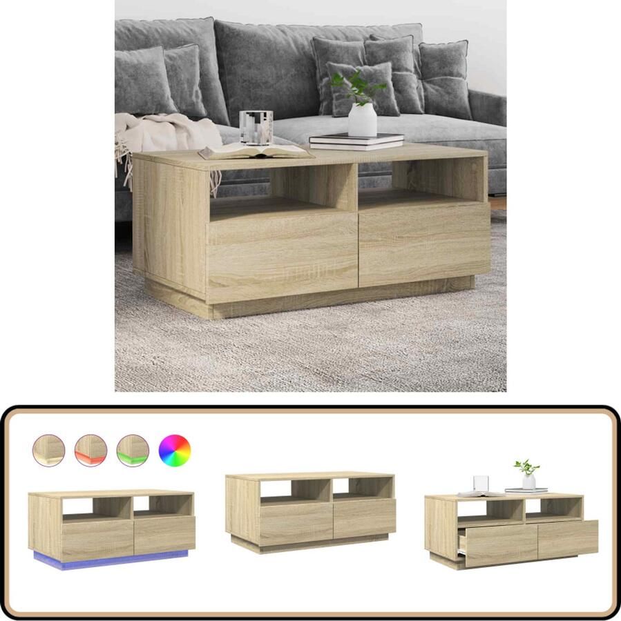 VidaXL Salontafel LED Verlichting Sonoma Eikenkleurig Salontafel Salontafels Bijzettafel Salontafel