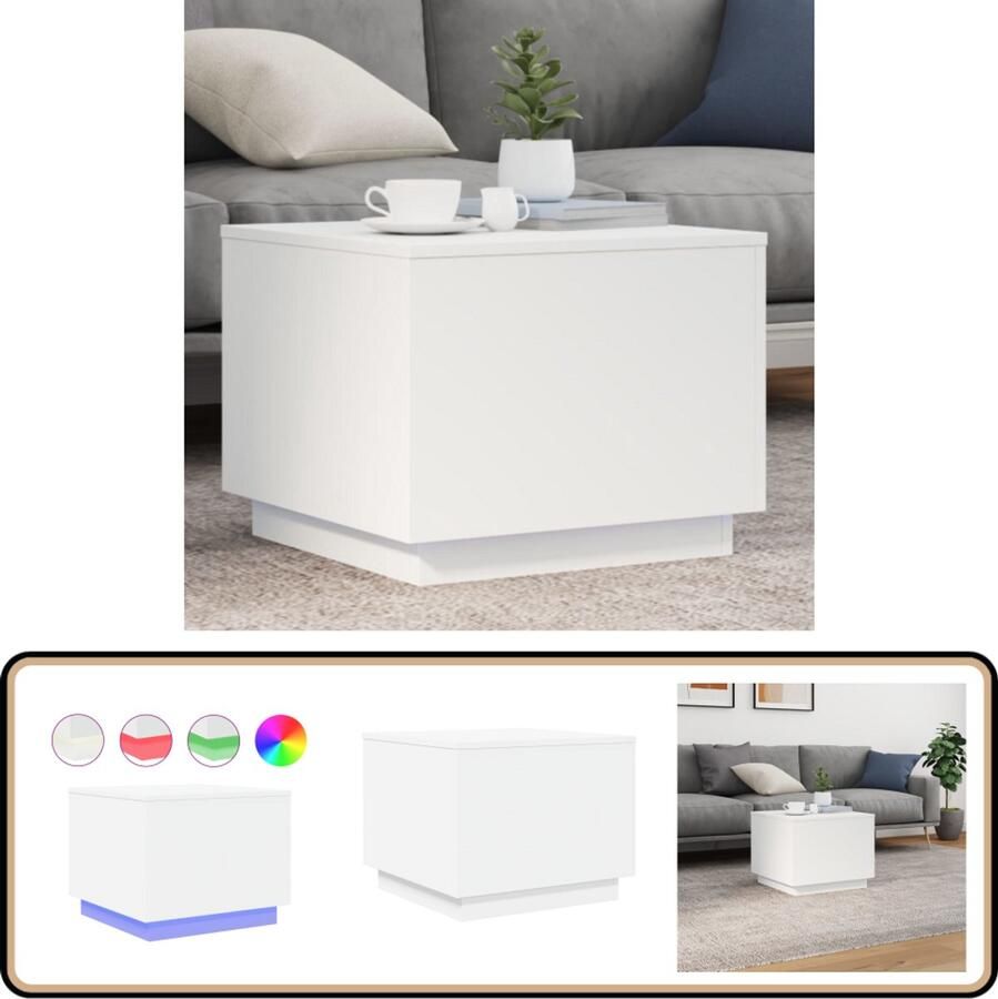 VidaXL Salontafel LED Verlichting Wit 50x50x40 cm Salontafel Salontafels Bijzettafel Salontafel