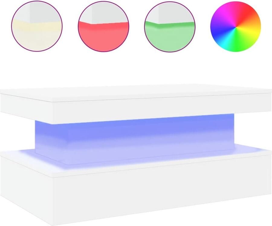 VidaXL Salontafel LED verlichting Wit 90x50x40cm Salontafel Salontafels Bijzettafel Salontafel