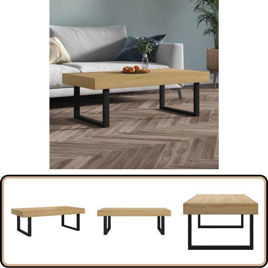 The Living Store Salontafel Lichtbruin Zwart 120x60x40cm MDF ijzer Salontafel Bijzettafel Houten Salontafel Mdf Salontafel Bruine Salontafel - Foto 2