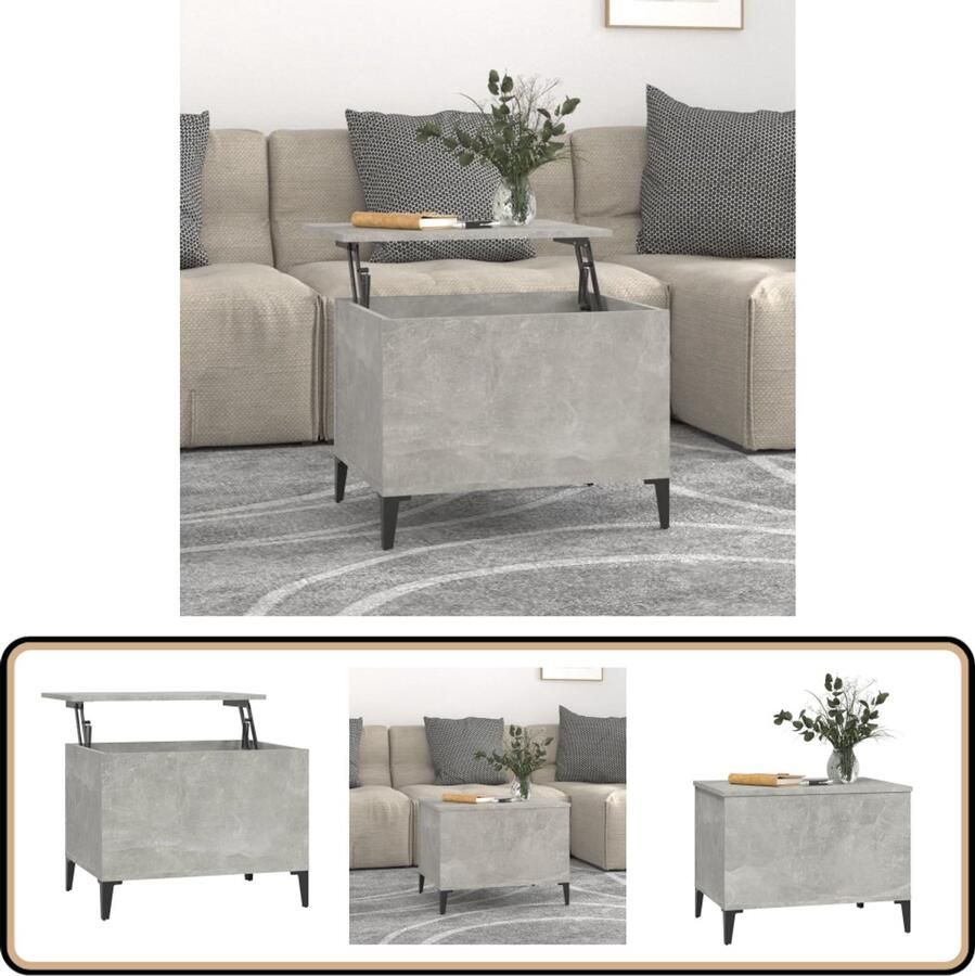VidaXL Salontafel Lift Top 60x45 cm Betongrijs Salontafel Lift Top Tafel Beton Grijs Houten Salontafel Multifunctionele Salontafel