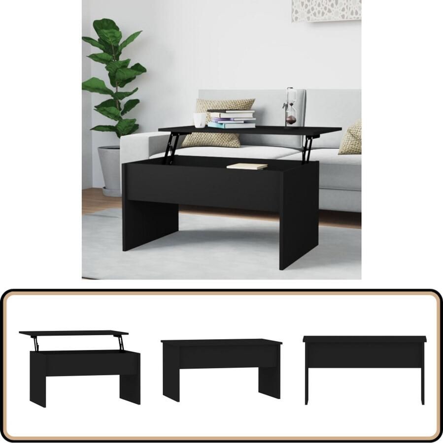 VidaXL Salontafel Lift Top Bewerkt Hout Zwart Salontafel Lift-top Tafel Houten Salontafel Zwarte Salontafel Multifunctionele Tafel Bijzettafel