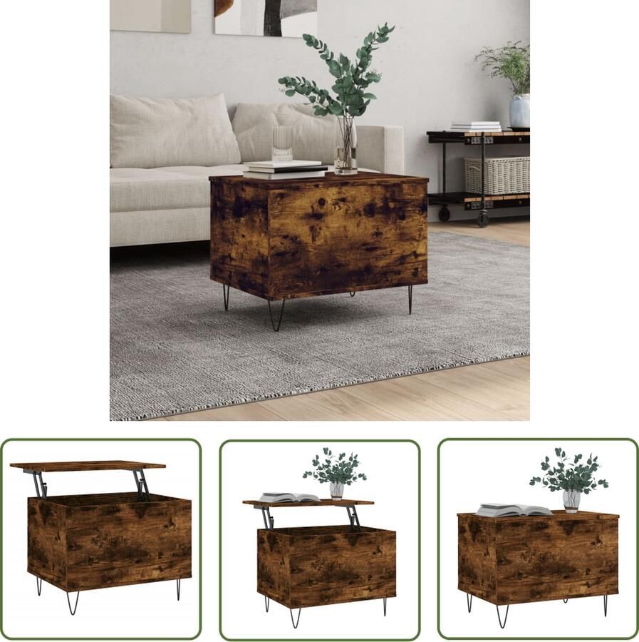 The Living Store Salontafel Lift-top Bewerkt Hout Vochtbestendig Opbergruimte Metalen Poten Veelzijdig Salontafel Lift Top Houten Salontafel Bruine Salontafel Multifunctionele Tafel