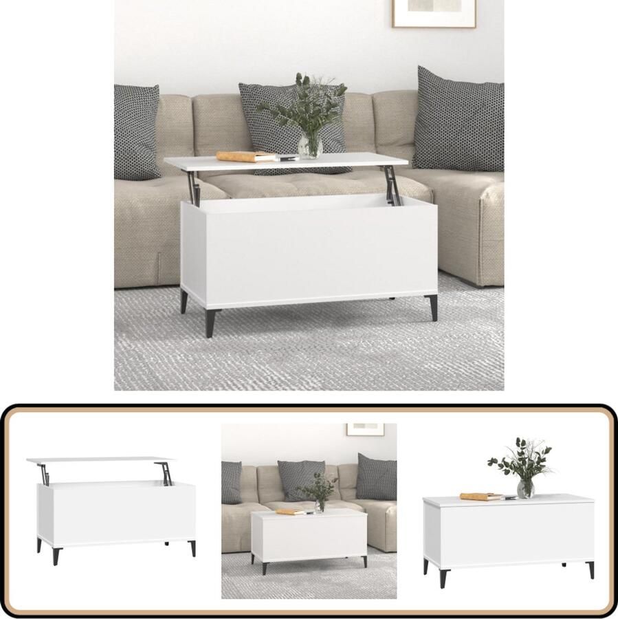 VidaXL Salontafel Lift Top Wit 90x45x44 5 cm Salontafel Lift-top Tafel Houten Salontafel Witte Salontafel Met Lade