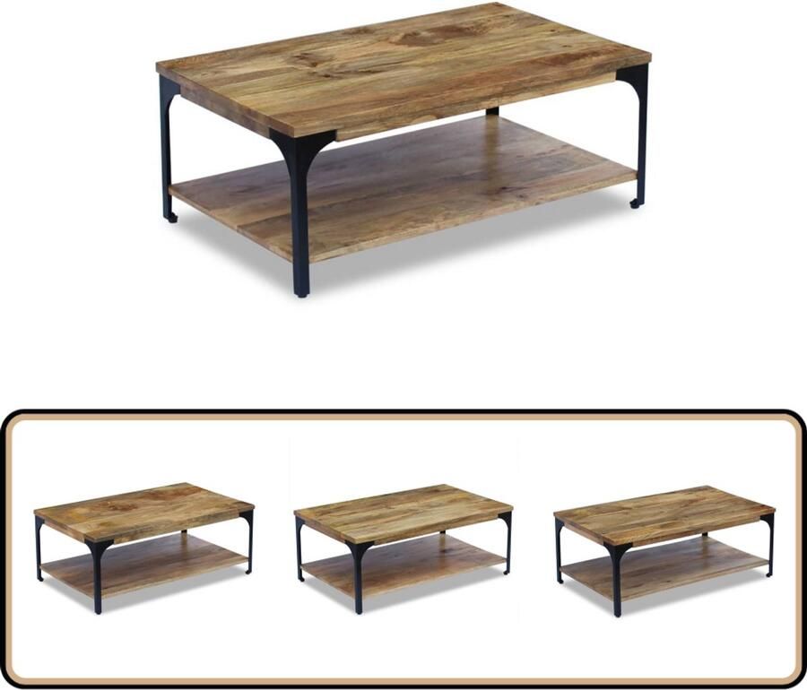 The Living Store Salontafel Mangohout en Staal 100x60x38cm Handgemaakt Salontafel Mangohout Staal Handgemaakte Meubels Vintage Interieur