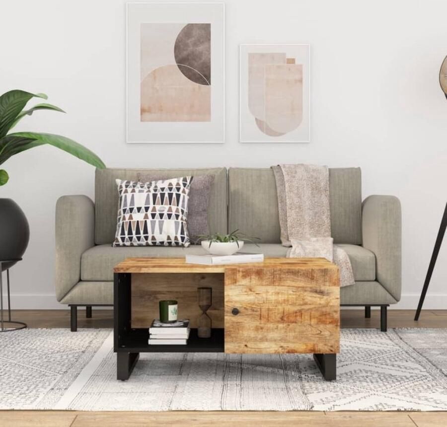 VidaXL Salontafel Mangohout 80x50x40 cm Salontafel Mangohouten Salontafel Bijzettafel Houten Meubels Vintage Salontafel Industriële Salontafel Opbergruimte Bruine Salontafel - Foto 2