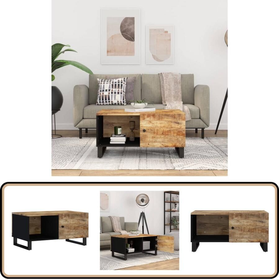 VidaXL Salontafel Mangohout 80x50x40 cm Salontafel Mangohouten Salontafel Bijzettafel Houten Meubels Vintage Salontafel Industriële Salontafel Opbergruimte Bruine Salontafel