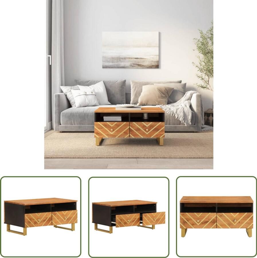 VidaXL Salontafel Mangohout 80x54x40 cm Bruin Zwart Salontafel Mangohout Bijzettafel Opbergruimte Houten Tafel Industriële Tafel Moderne Tafel