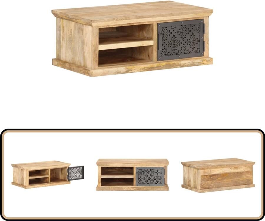 VidaXL Salontafel Mangohout 90x50x35 cm Zwart Salontafel Mangohout Tafel Zwarte Salontafel Vintage Salontafel Retro Salontafel