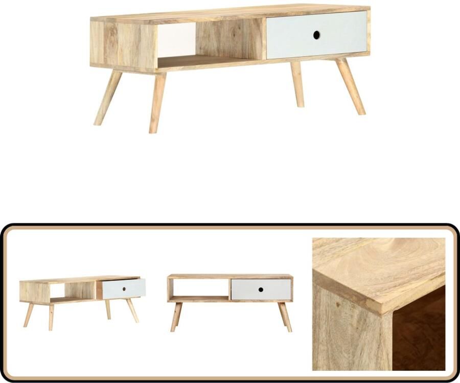 VidaXL Salontafel Mangohout 90x50x40 cm Bruin Wit Salontafel Mangohout Vintage Retro Bruine Meubelen