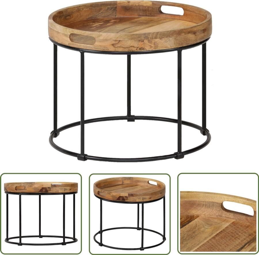 VidaXL Salontafel Mangohout en Staal 50x40 cm Salontafel Industrieel Design Houten Tafel Mangohout Zwarte Metalen Onderstel Vintage Sfeer