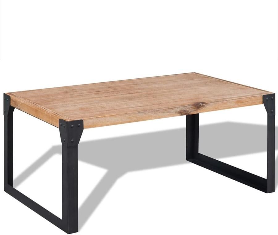 VidaXL Salontafel Massief Acaciahout 100x60x45 cm Salontafel Industrieel Design Acacia Hout Metalen Onderstel Bruine Kleuren Kamerdecoratie Living Accessoires Stoere Meubelen Moderne Salontafel - Foto 2