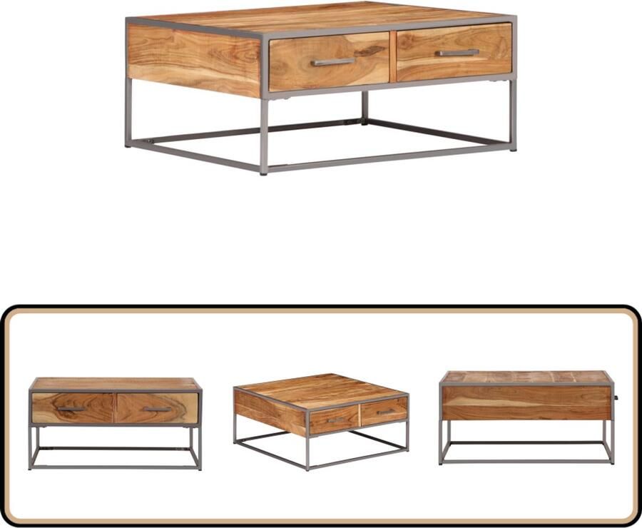VidaXL Salontafel Massief Acaciahout 75x75x35 cm Salontafel Acaciablad Vintage Meubilair Industrieel Design Salontafeltjes