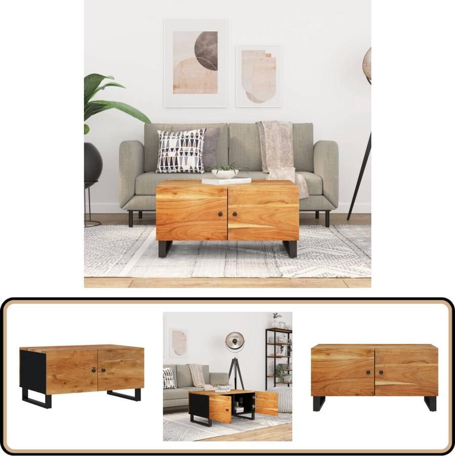 The Living Store Salontafel Massief Acaciahout Houten Bijzettafel met Opbergruimte Stevig Tafelblad Praktische Deuren 80 x 50 x 40 cm Salontafel Bijzettafel Acacia Tafellaar Houten Salontafel Vintage Salontafel