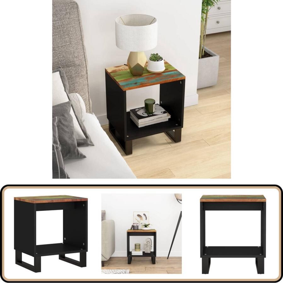 VidaXL Salontafel Massief Gerecycled Hout 40x31x46 cm Salontafel Bijzettafel Houten Salontafel Vintage Salontafel Multifunctionele Salontafel Opbergruimte Industrieel Design Recycled Wood