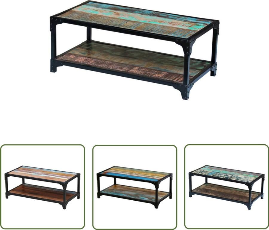 VidaXL Salontafel Massief Gerecycled Hout 90x45x35 cm Salontafel Vintage Meubels Industriële Stijl Hergebruikt Hout Houten Salontafel Staalframe Tv Tafeltje Bijzettafel