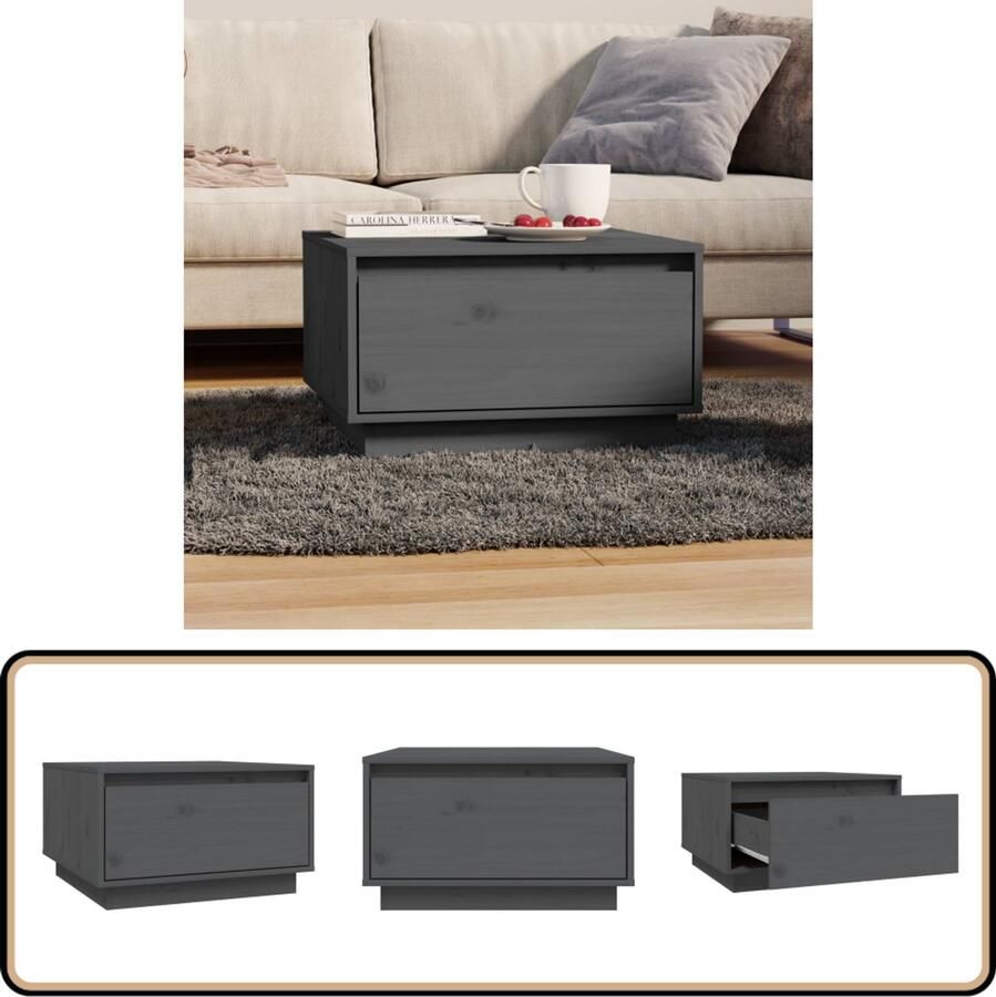 VidaXL Salontafel Massief Grenenhout Grijs 55x56x32 cm Bijzettafel Salontafel Koffietafel Banktafel Hout Grenenhout Grijze Tafel Zweefpoten Design Meubilair Living Room Furniture Interieurdecoratie