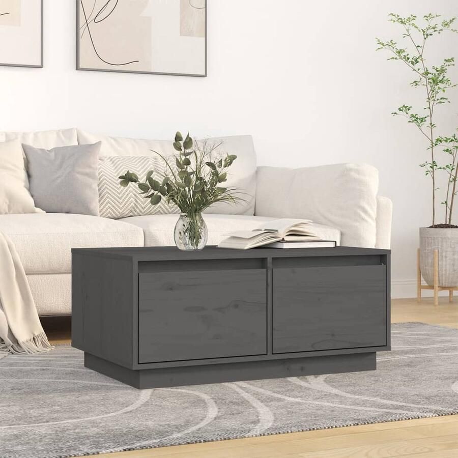 VidaXL Salontafel Massief Grenenhout Grijs 80x50x35 cm Salontafel Houten Salontafel Bijzettafel Griejst Meubilair Grenenhouten Meubel Living Room Furniture - Foto 2