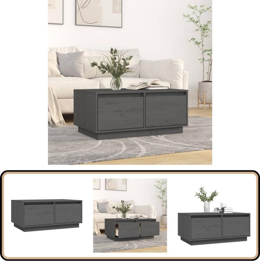 VidaXL Salontafel Massief Grenenhout Grijs 80x50x35 cm Salontafel Houten Salontafel Bijzettafel Griejst Meubilair Grenenhouten Meubel Living Room Furniture