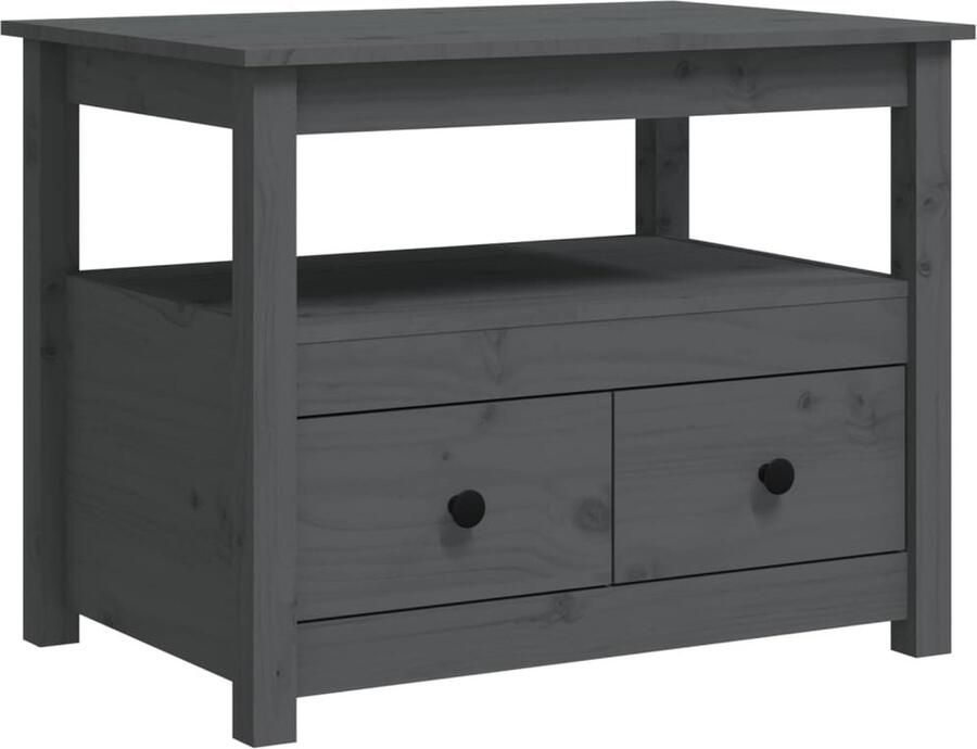 VidaXL Salontafel Massief Grenenhout Grijs Salontafel Bijzettafel Houten Salontafel Grenenhouten Salontafel Grijze Salontafel Opbergruimte Vintage Stijl - Foto 2