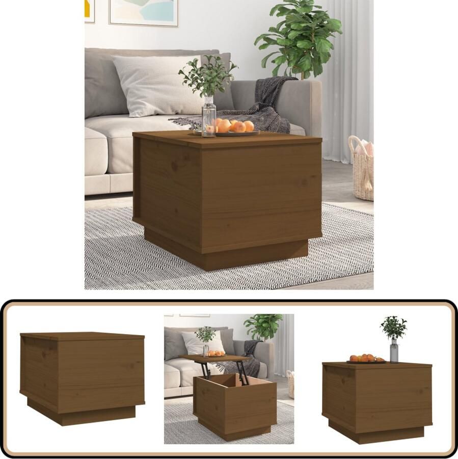 VidaXL Salontafel Massief Grenenhout Honingbruin Houten Salontafel Lift Top Tafel Salontafels Hout Meubel Grenshout Bruine Salontafel Opbergruimte