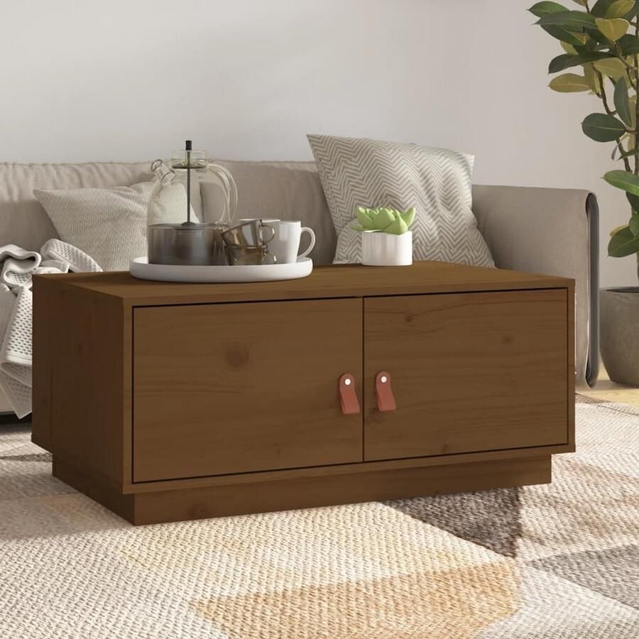 VidaXL Salontafel Massief Grenenhout Honingbruin Salontafel Houten Tafel Grenenhout Bruine Tafel Living Room Furniture Interieurdecoratie Modern Design Opbergruimte Multifunctionele Tafel Koffietafel Tv Stand - Foto 2