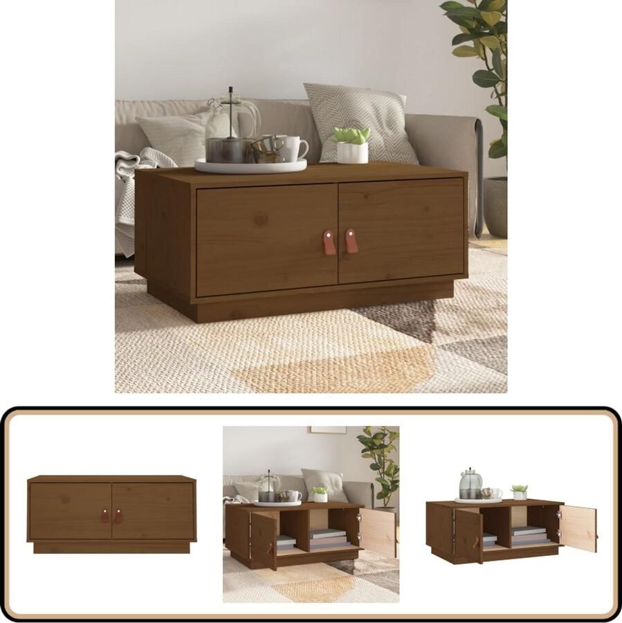 VidaXL Salontafel Massief Grenenhout Honingbruin Salontafel Houten Tafel Grenenhout Bruine Tafel Living Room Furniture Interieurdecoratie Modern Design Opbergruimte Multifunctionele Tafel Koffietafel Tv Stand