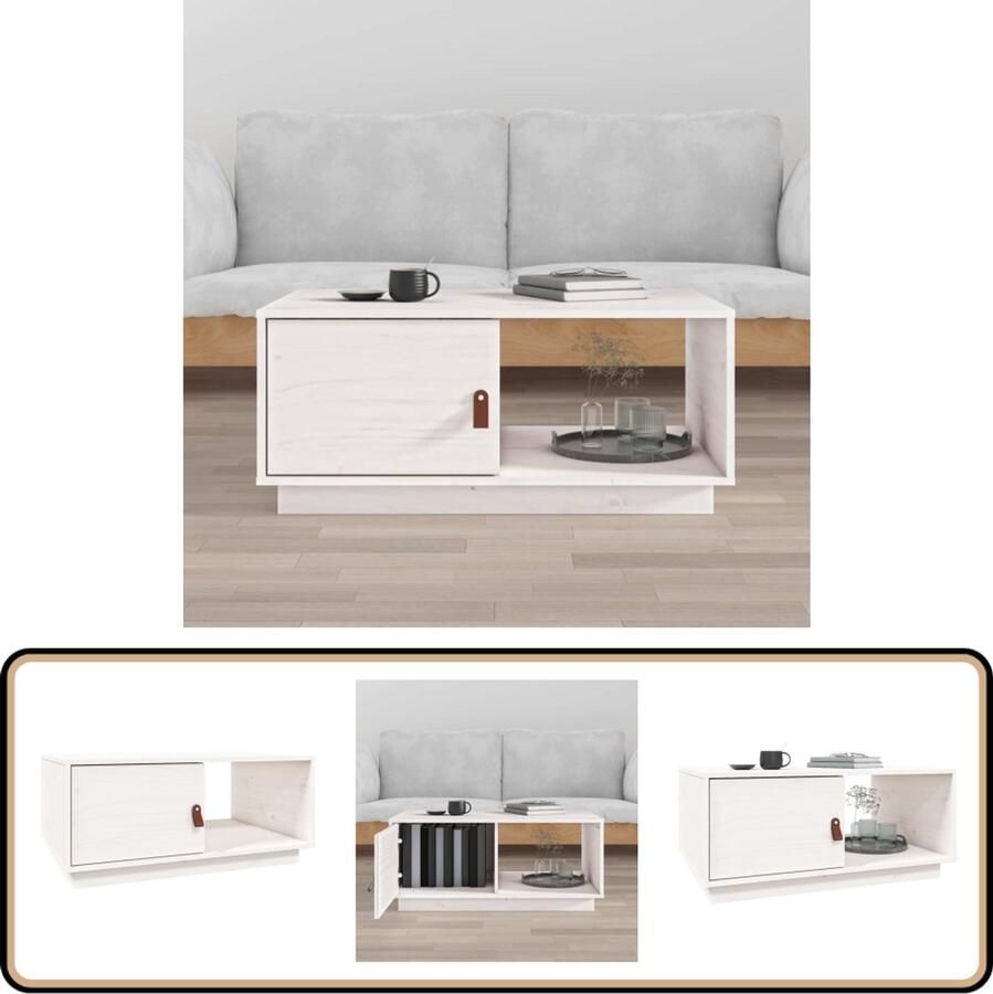 VidaXL Salontafel Massief Grenenhout Wit 80x50x35 5 cm Salontafel Tafeltje Hout Grenenhout Wit