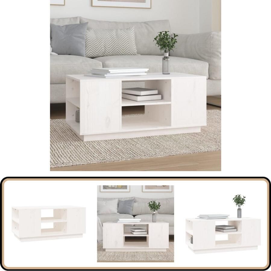 VidaXL Salontafel Massief Grenenhout Wit 90x49x40 5 cm Salontafel Bijzettafel Houten Salontafel Grenenhout Witte Salontafel - Foto 2