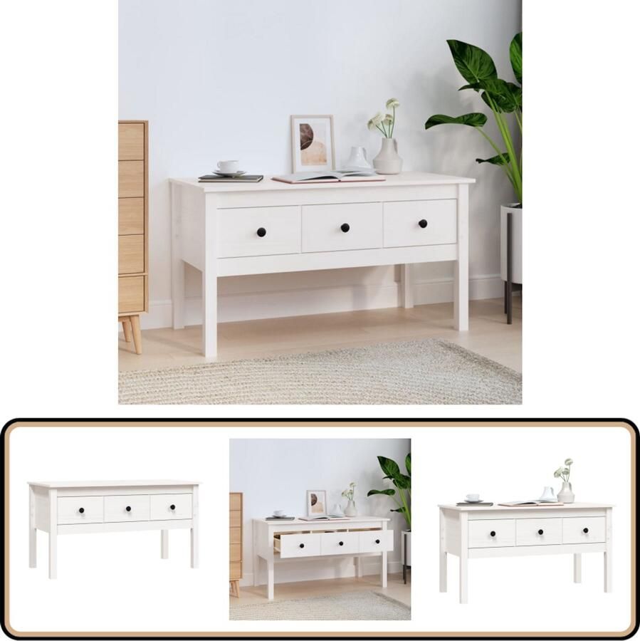VidaXL Salontafel Massief Grenenhout Wit Salontafel Bijzettafel Grenenhouten Tafel Witte Salontafel Opbergruimte