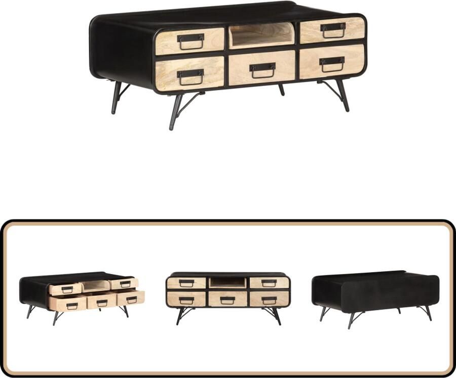 VidaXL Salontafel Massief Mangohout 100x50x40 cm Woonkamertafel Salontafel Koffietafel Mangohout Meubilair Zwarte Salontafel