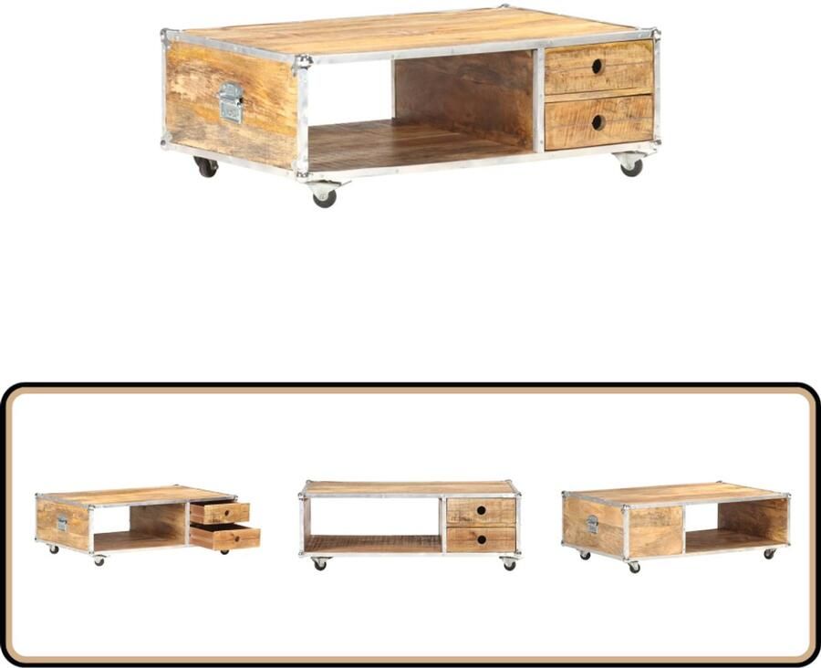 VidaXL Salontafel Massief Mangohout 89x59x33 cm Salontafel Mangohout Vintage Retro Industrieel