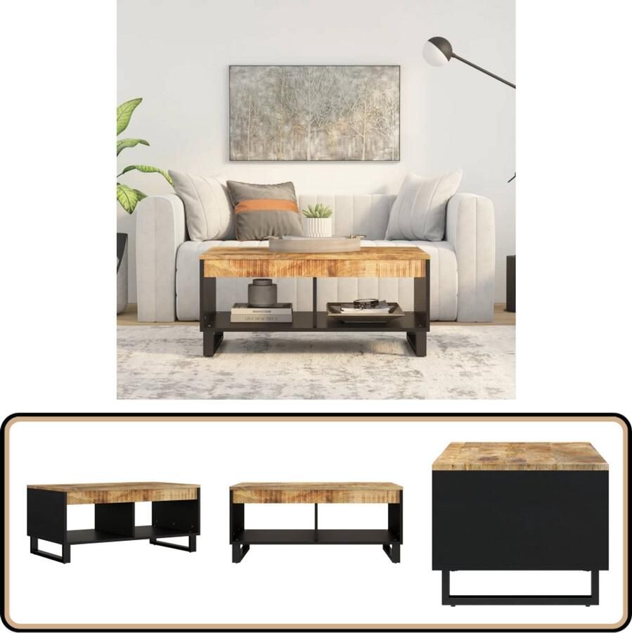 VidaXL Salontafel Massief Mangohout 90x50x40 cm Bijzettafel Salontafel Mangohout Meubilair Industriële Stijl Houten Tafellaar
