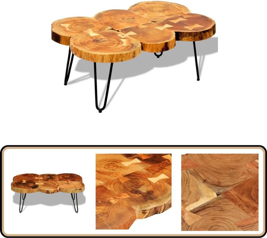 VidaXL Salontafel Massief Sheeshamhout 90x60x35 cm Salontafel Sheeshamhouten Meubilair Massief Hout Bruine Salontafel Vintage Salontafel