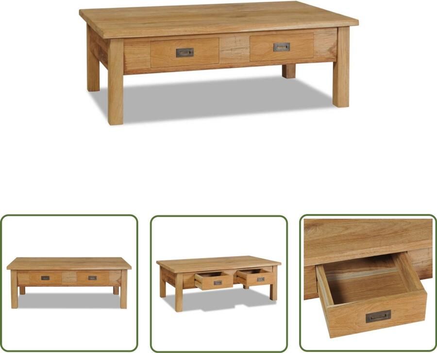 VidaXL Salontafel Massief Teakhout 100x60x35 cm Salontafel Teak Houten Salontafel Landelijke Salontafel Vintage Salontafel Met Lades Bijzettafel Koloniaalstijl Meubilair Kamermeubelen Woonkamerdecoratie