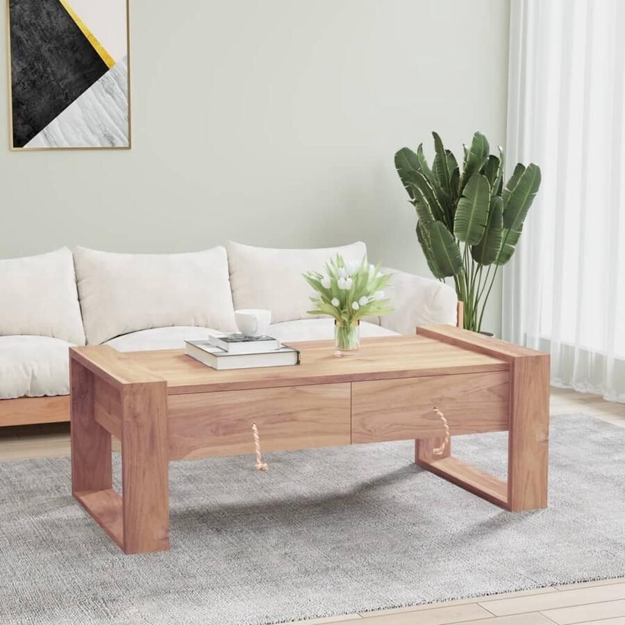 VidaXL Salontafel Massief Teakhout 110x60x40 cm Salontafel Teak Hout Koloniaal Design Houten Lade Bijzettafel Living Room Furniture Meubilair Vintage Look Landelijke Stijl - Foto 2