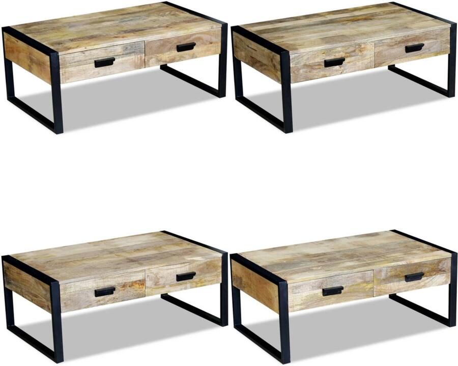 VidaXL Salontafel met 2 lades 100x60x40 cm massief mangohout Salontafel Salontafels Houten Tafeltje Houten Tafeltjes