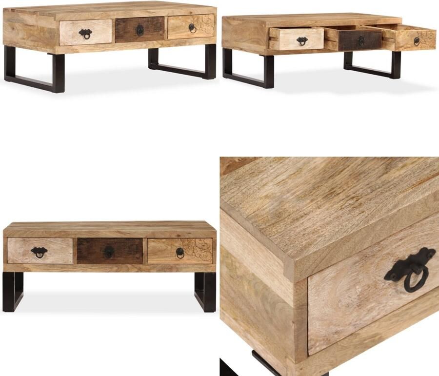 VidaXL Salontafel met 3 lades 90x50x35 cm massief mangohout Salontafel Salontafels Tafel Tafels