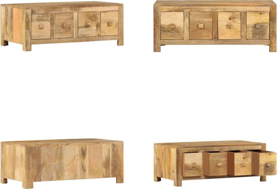 VidaXL Salontafel met 4 lades 90x50x35 cm massief mangohout Salontafel Salontafels Houten Salontafel Houten Salontafels