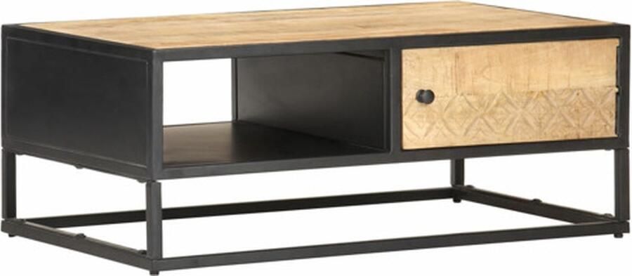 VidaXL -Salontafel-met-bewerkte-deur-90x55x36-cm-ruw-mangohout - Foto 4