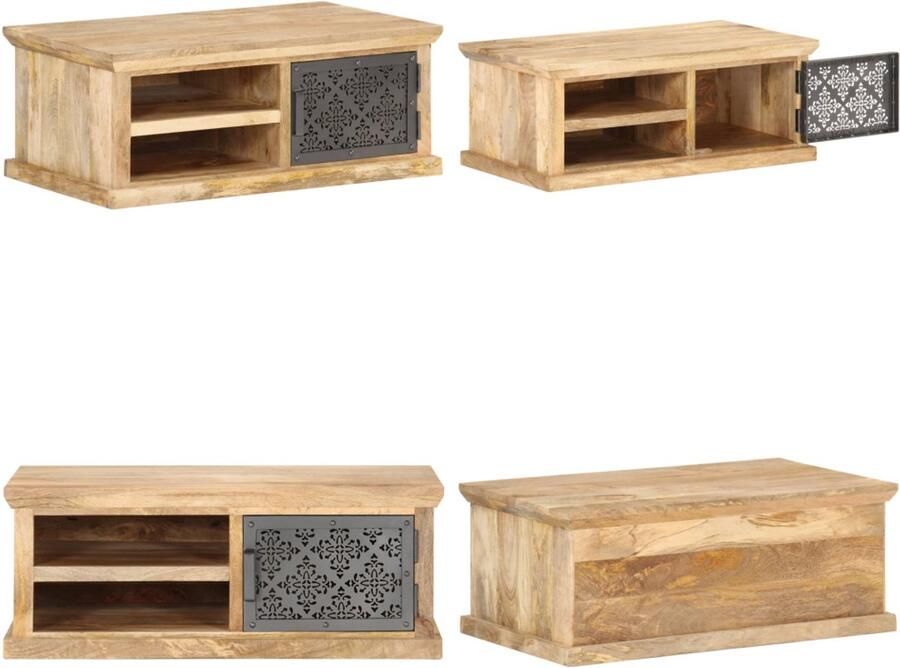 VidaXL Salontafel met deur 90x50x35 cm massief mangohout Salontafel Salontafels Banktafel Banktafels