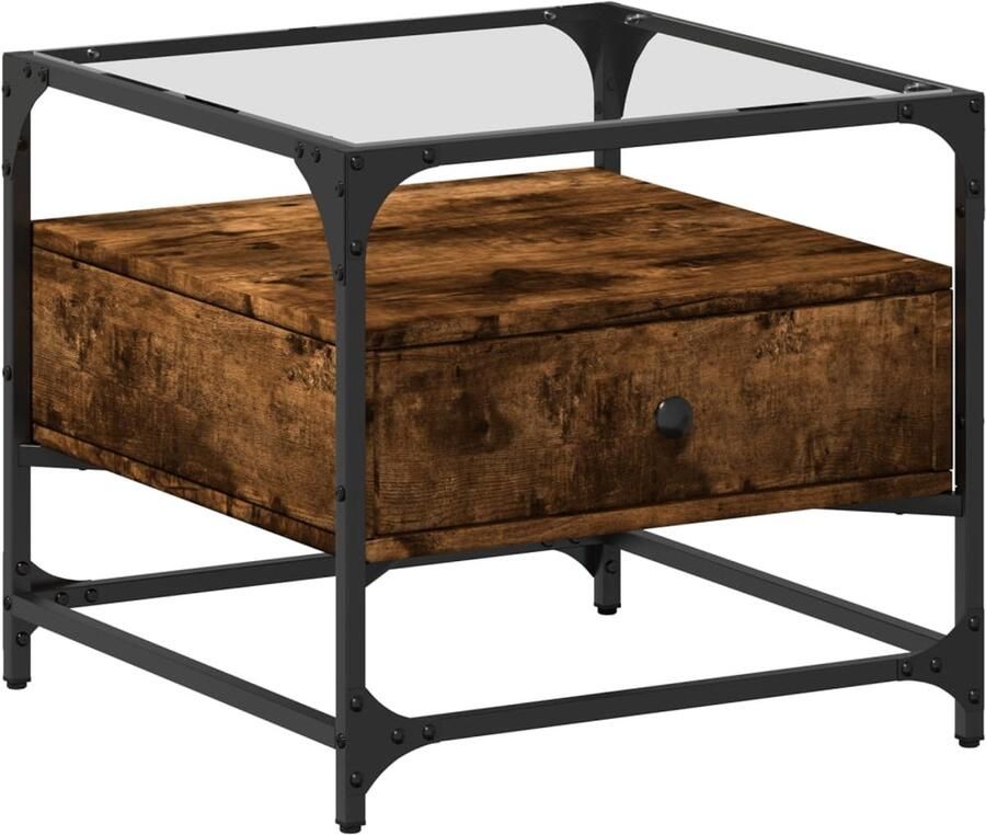 VidaXL Salontafel Glazen blad 50x50x45 cm Eiken Salontafel Moderne Salontafel Houten Salontafel Tafellamp Koffietafel