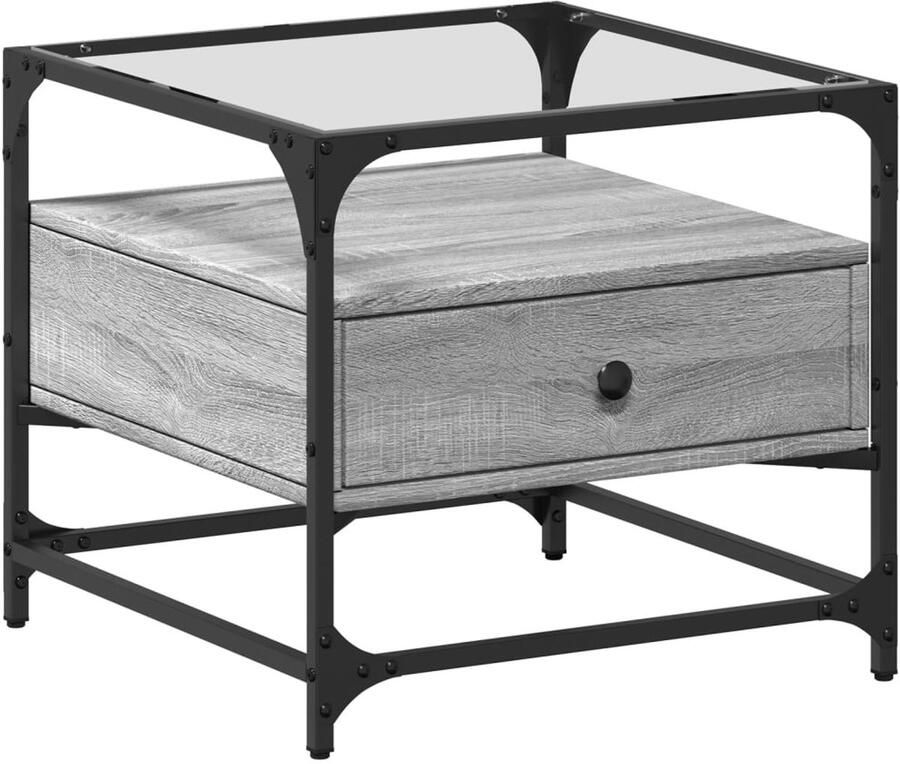 VidaXL Salontafel met glazen blad 50x50x45 cm staal Salontafel Salontafels Bijzettafel Banktafel