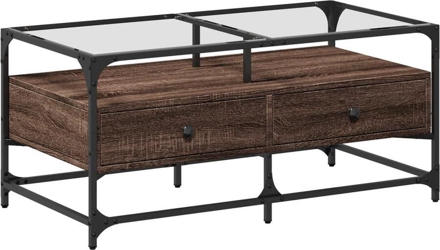 VidaXL Salontafel met glazen blad 98 5x50x45 cm sonoma eiken staal - Foto 2