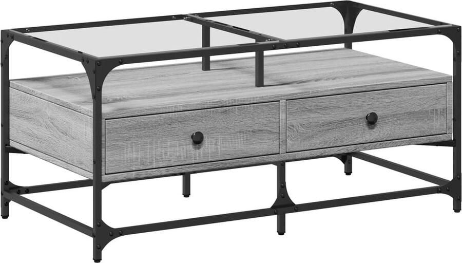 VidaXL Salontafel met glazen blad 98 5x50x45 cm staal
