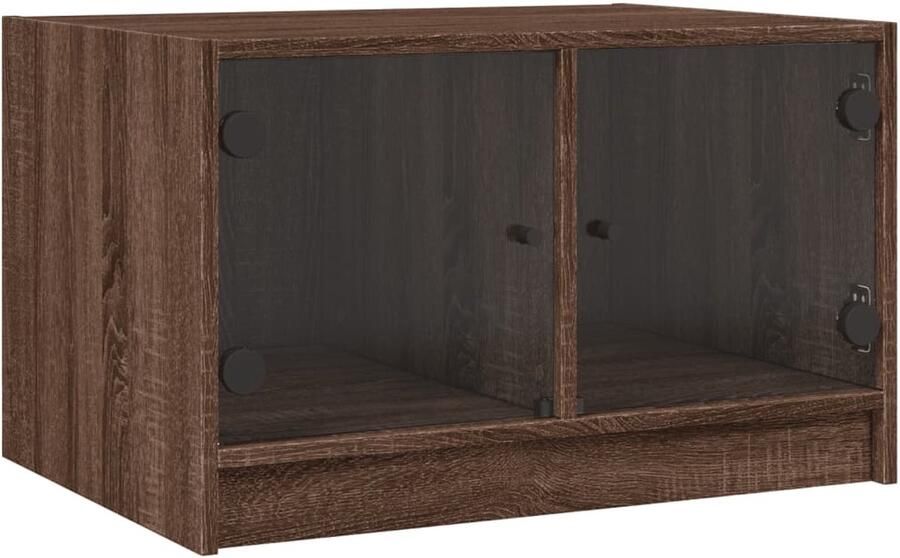 VidaXL Salontafel met glazen deuren 68x50x42 cm bruin eikenkleur Salontafel Houten Salontafel Met Glazen Deuren Bruine Salontafel Eikenhouten Salontafel